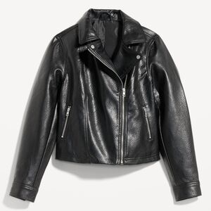 NWT Old Navy Women's Black Faux Leather Moto Biker Jacket Size L Grunge